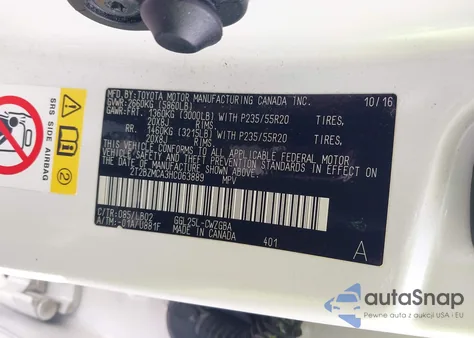 2017 Lexus Rx 350 z USA, uszkodzony, nr VIN 2T2BZMCA3HC063889